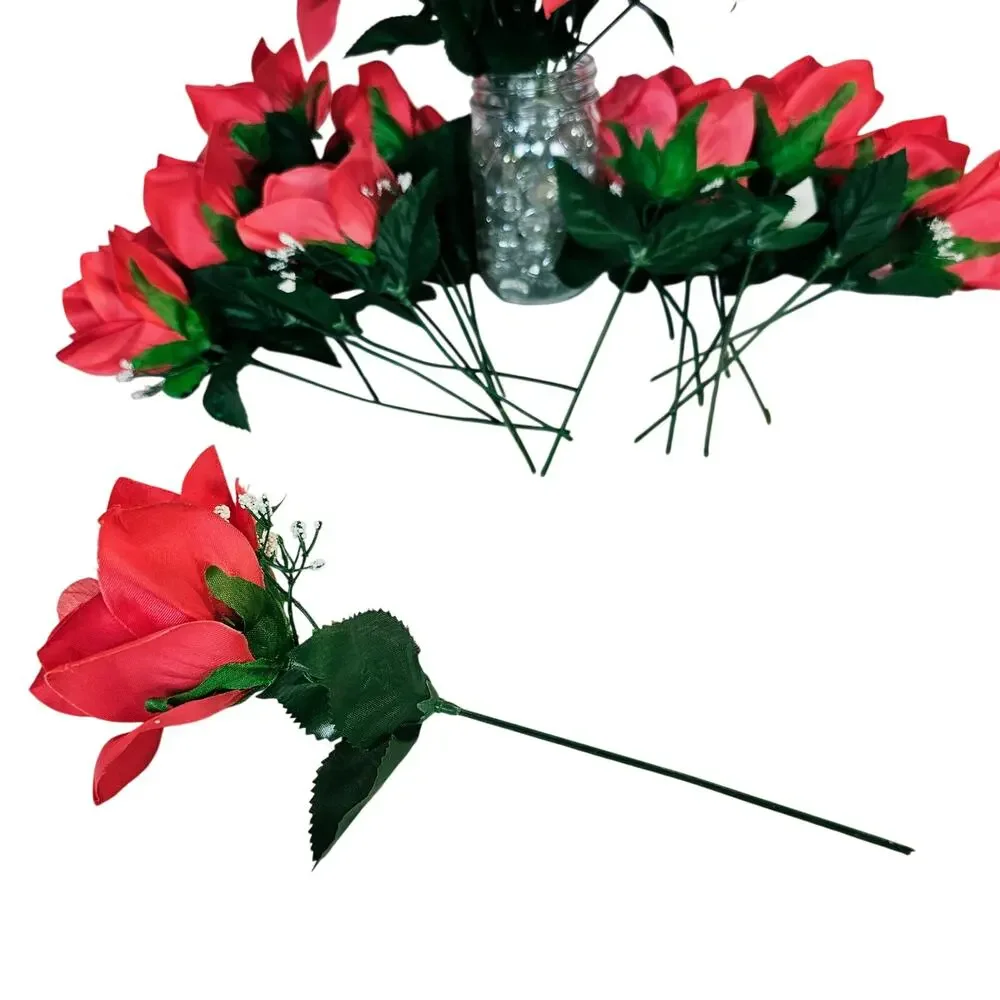 Red Silk Artificial Rose Flowers Stems Wedding Craft 3